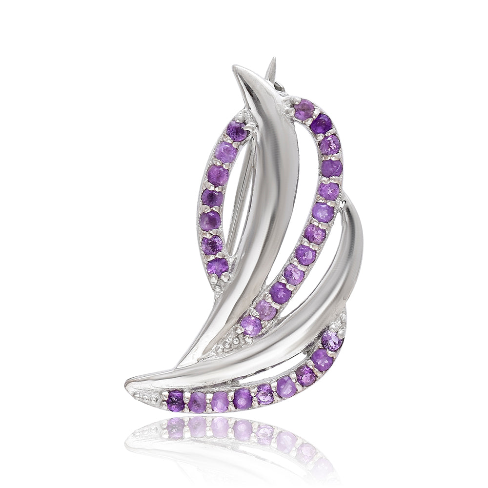 Silberbrosche mit marokkanischem Amethyst