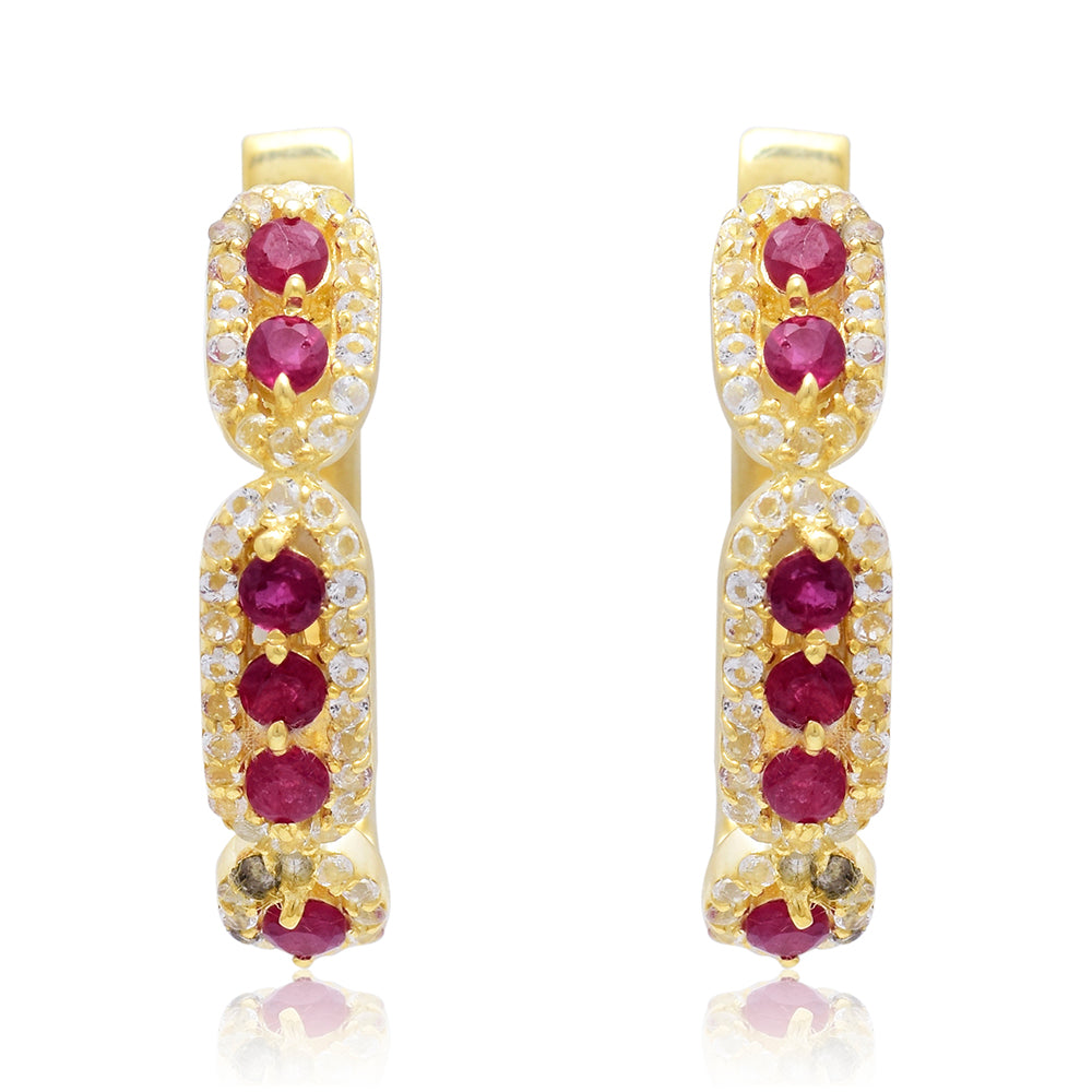 Goldplattierte Silberohrringe mit Rubin aus Madagaskar und weißem Topas 5 
