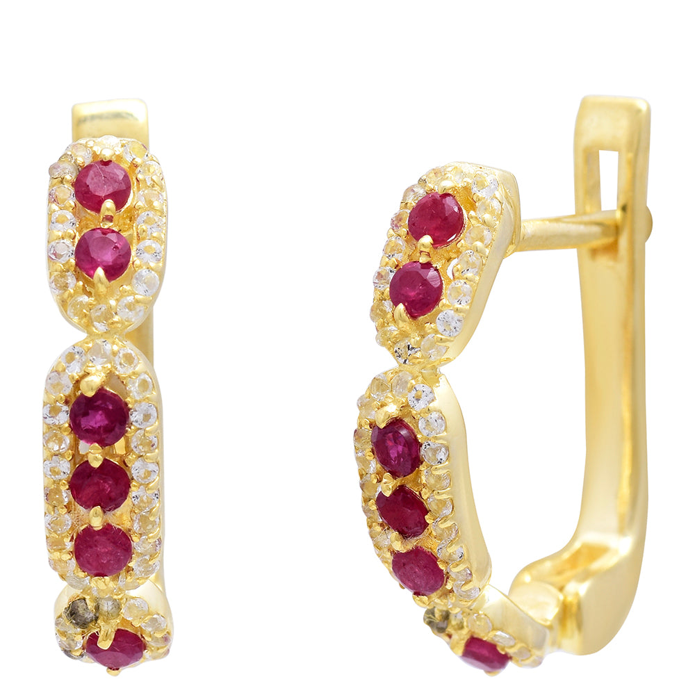 Goldplattierte Silberohrringe mit Rubin aus Madagaskar und weißem Topas 9 