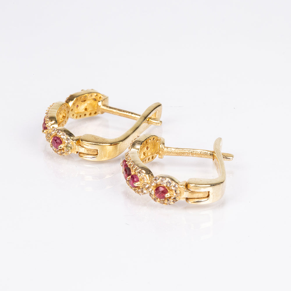 Goldplattierte Silberohrringe mit Rubin aus Madagaskar und weißem Topas 11 