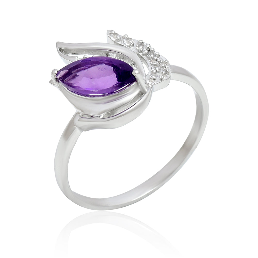 Silberring mit marokkanischem Amethyst und weißem Topas