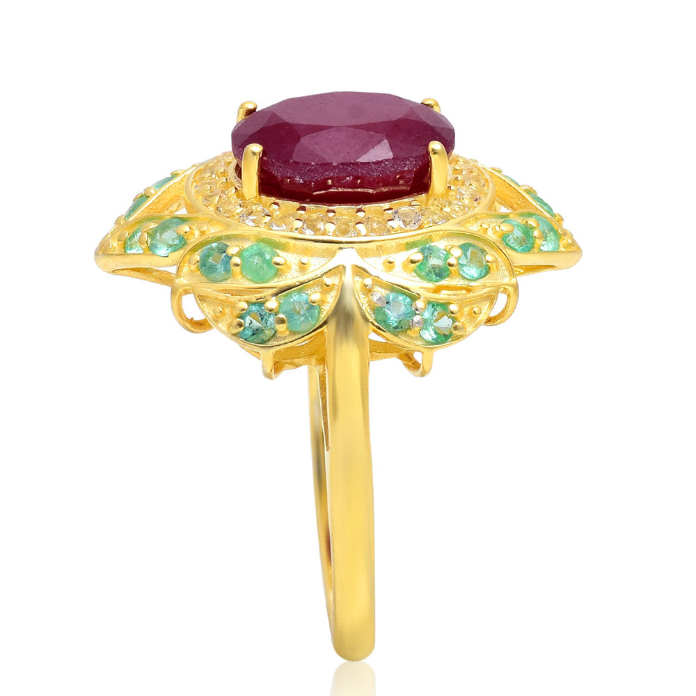 Goldplattierter Silberring mit Rubin aus Madagaskar und brasilianischem Smaragd 2 