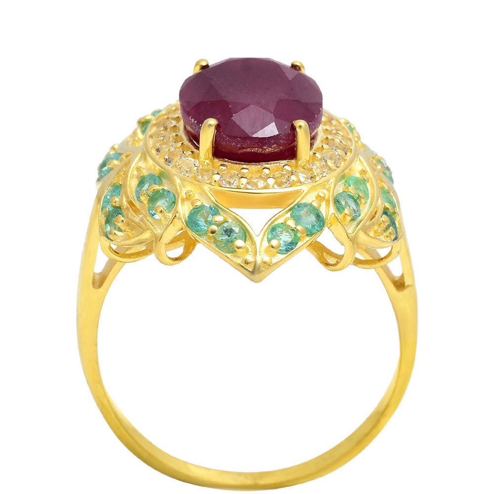 Goldplattierter Silberring mit Rubin aus Madagaskar und brasilianischem Smaragd