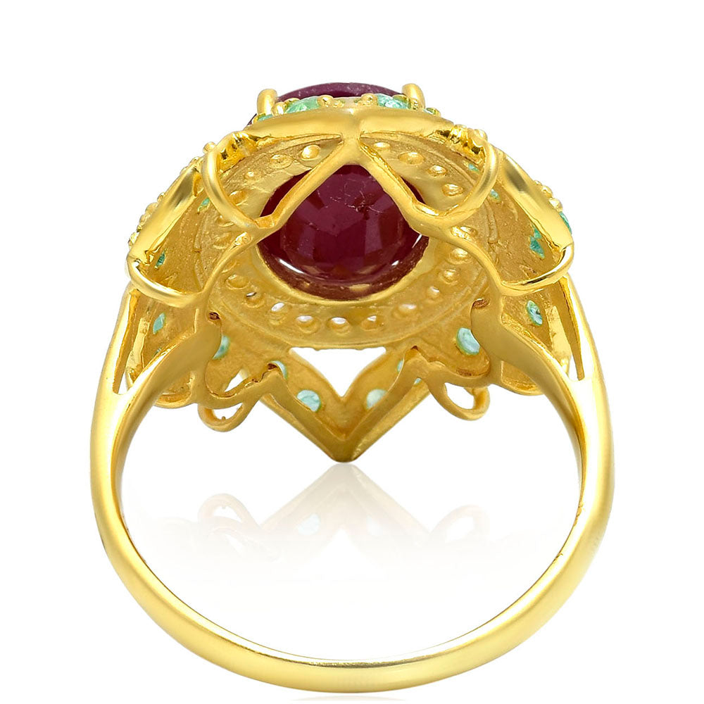 Goldplattierter Silberring mit Rubin aus Madagaskar und brasilianischem Smaragd 4 