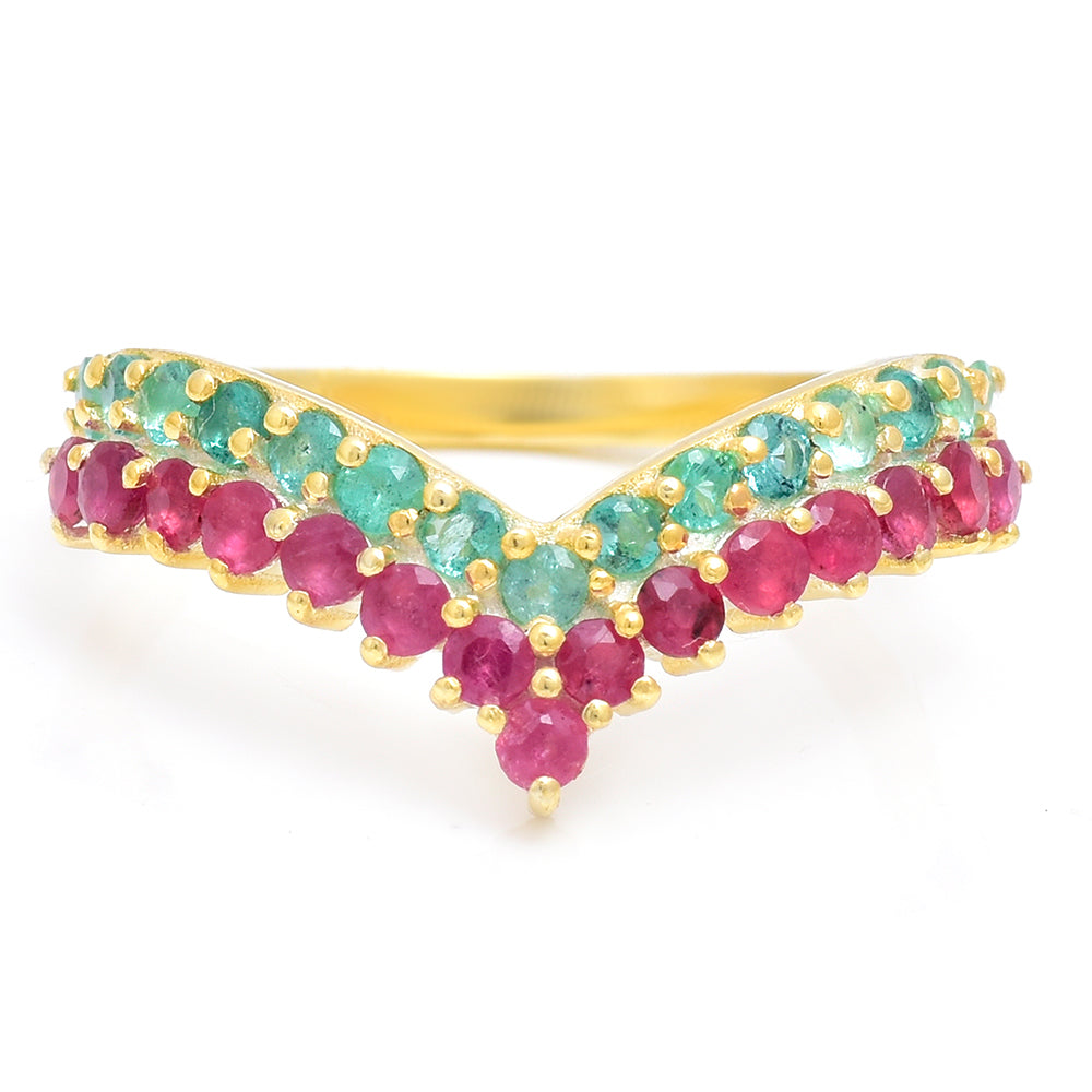 Goldplattierter Silberring mit Rubin aus Madagaskar und brasilianischem Smaragd 1 