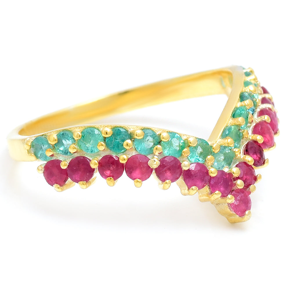 Goldplattierter Silberring mit Rubin aus Madagaskar und brasilianischem Smaragd 5 