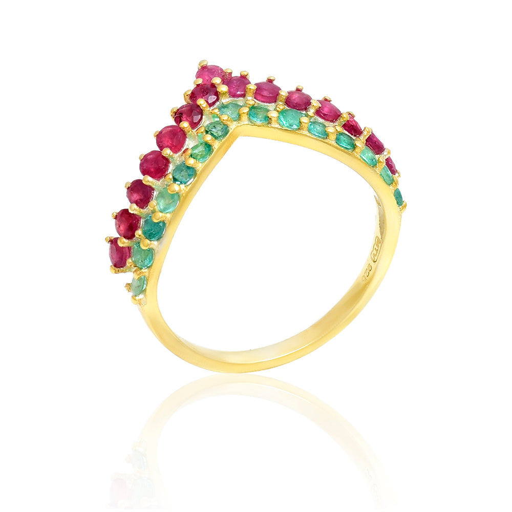 Goldplattierter Silberring mit Rubin aus Madagaskar und brasilianischem Smaragd 7 