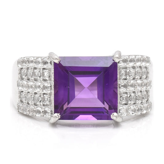 Silberring mit marokkanischem Amethyst und weißem Topas