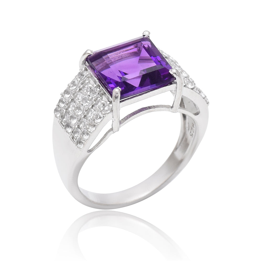 Silberring mit marokkanischem Amethyst und weißem Topas