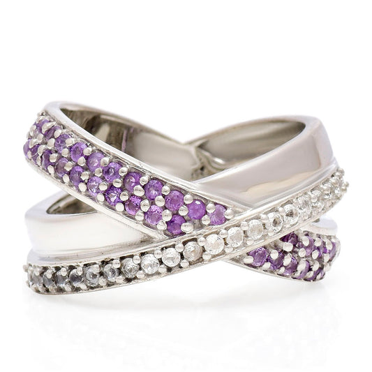 Silberring mit marokkanischem Amethyst und weißem Topas