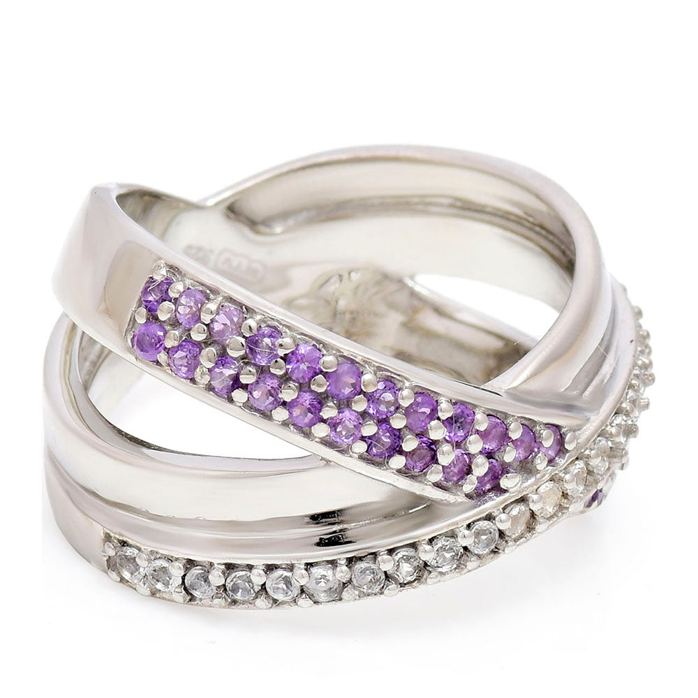 Silberring mit marokkanischem Amethyst und weißem Topas