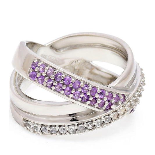 Silberring mit marokkanischem Amethyst und weißem Topas