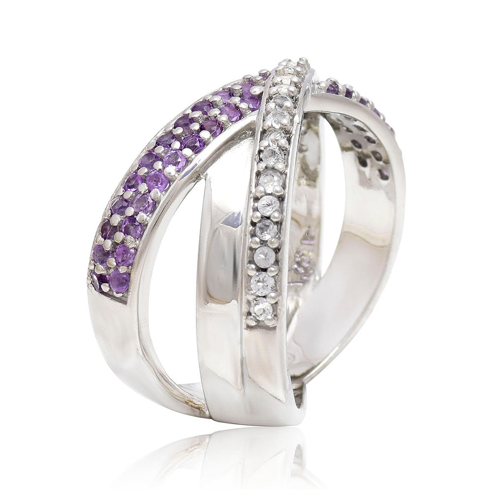 Silberring mit marokkanischem Amethyst und weißem Topas