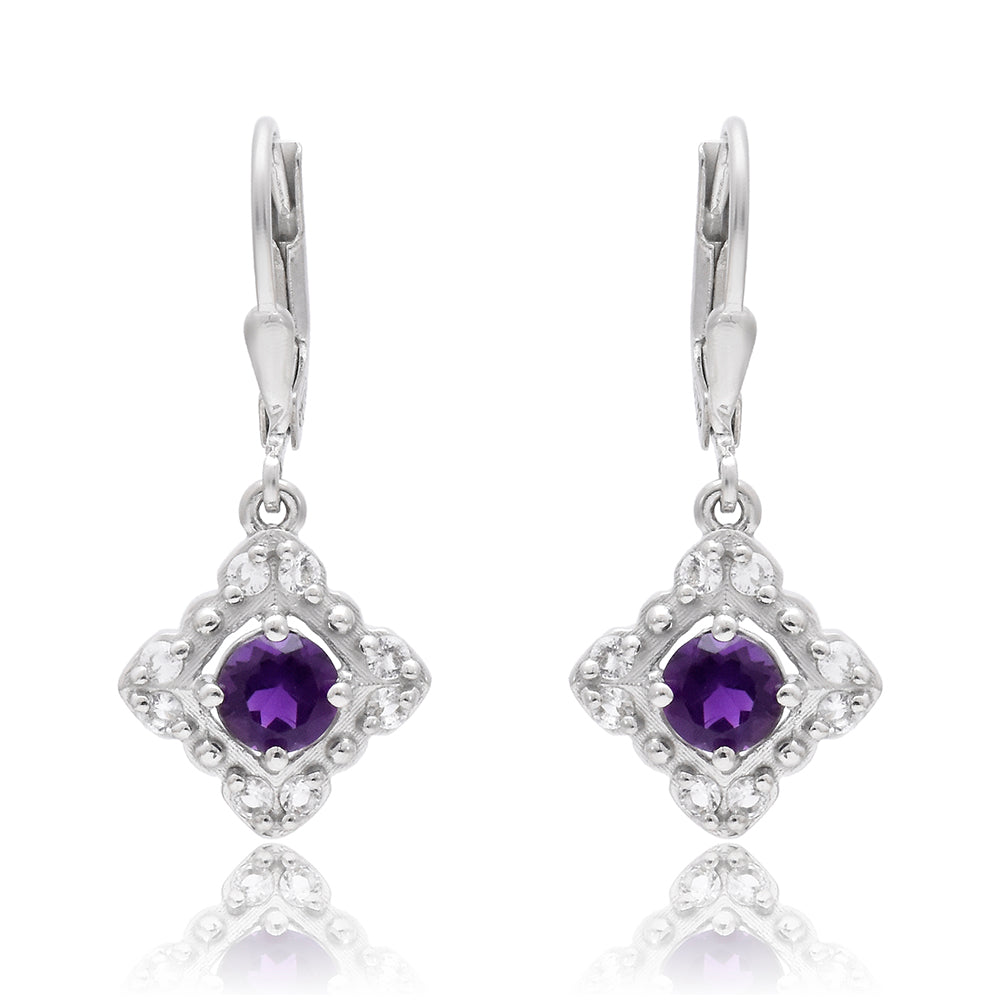 Silberohrringe mit marokkanischem Amethyst und weißem Topas