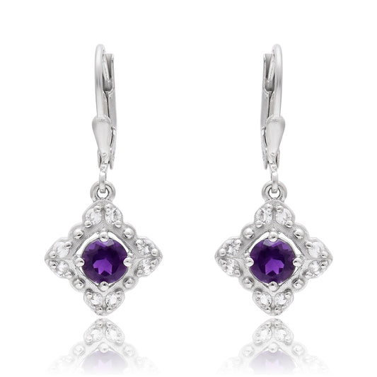 Silberohrringe mit marokkanischem Amethyst und weißem Topas
