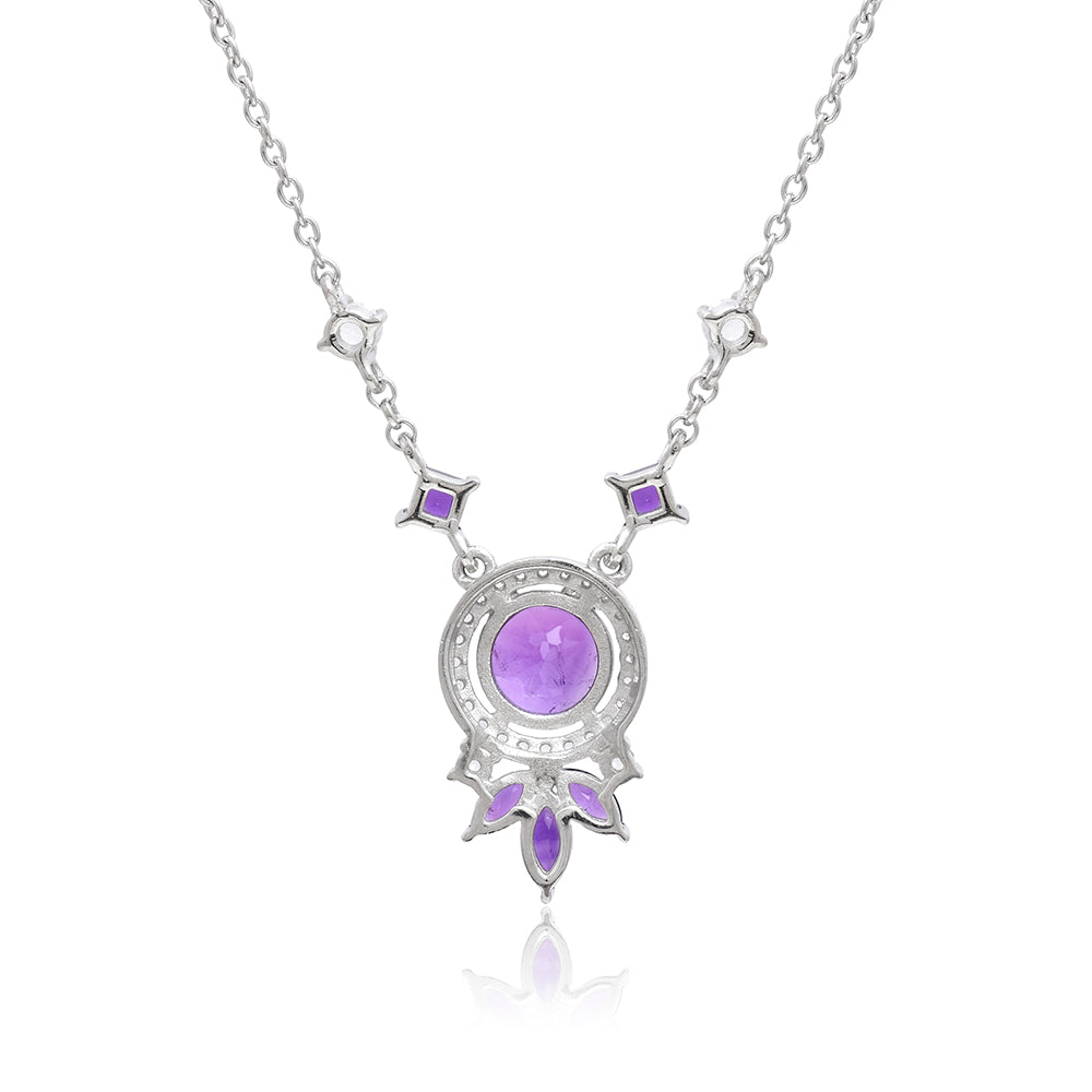 Silberhalskette mit marokkanischem Amethyst und weißem Topas