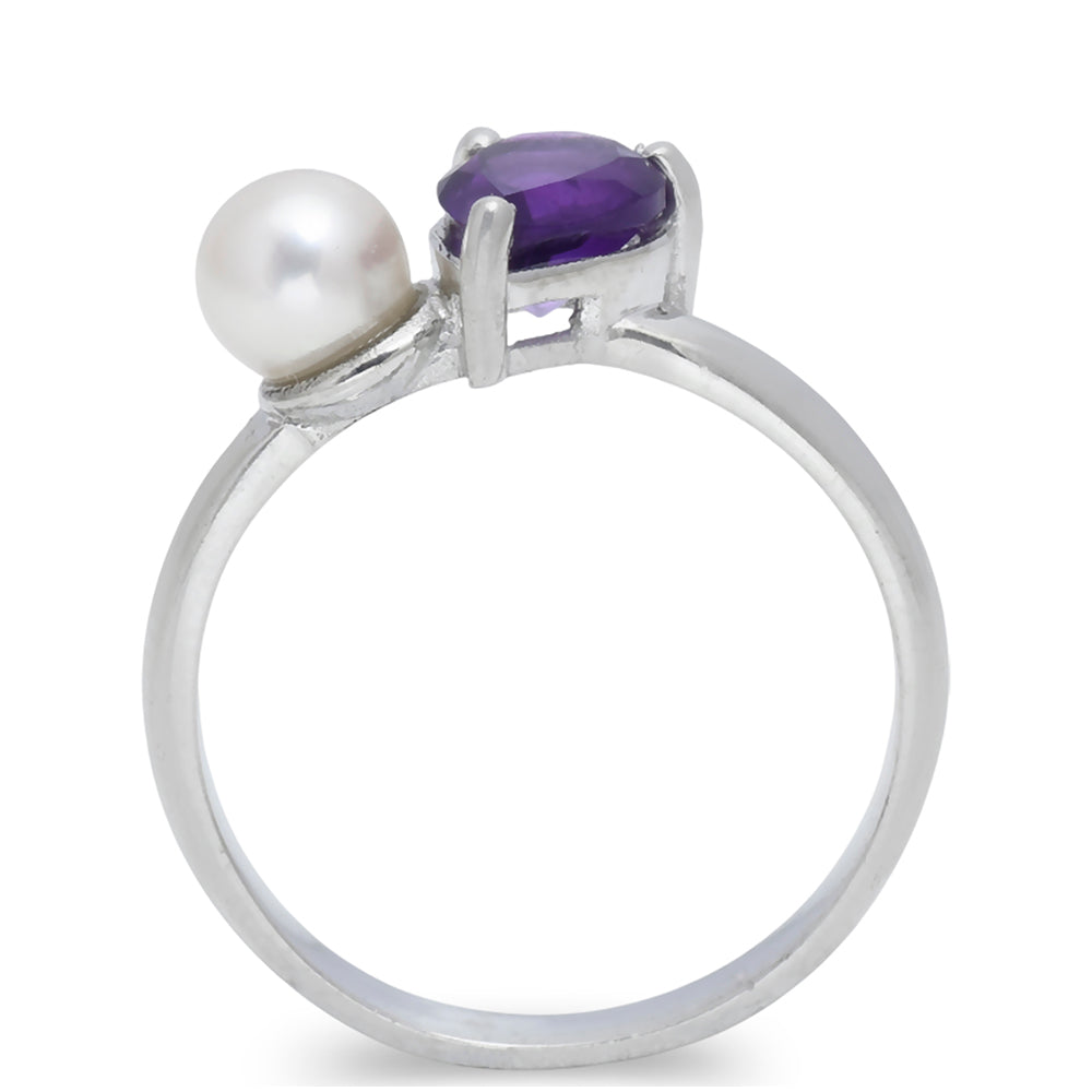Silberring mit marokkanischem Amethyst und weißer Süßwasserperle 4 