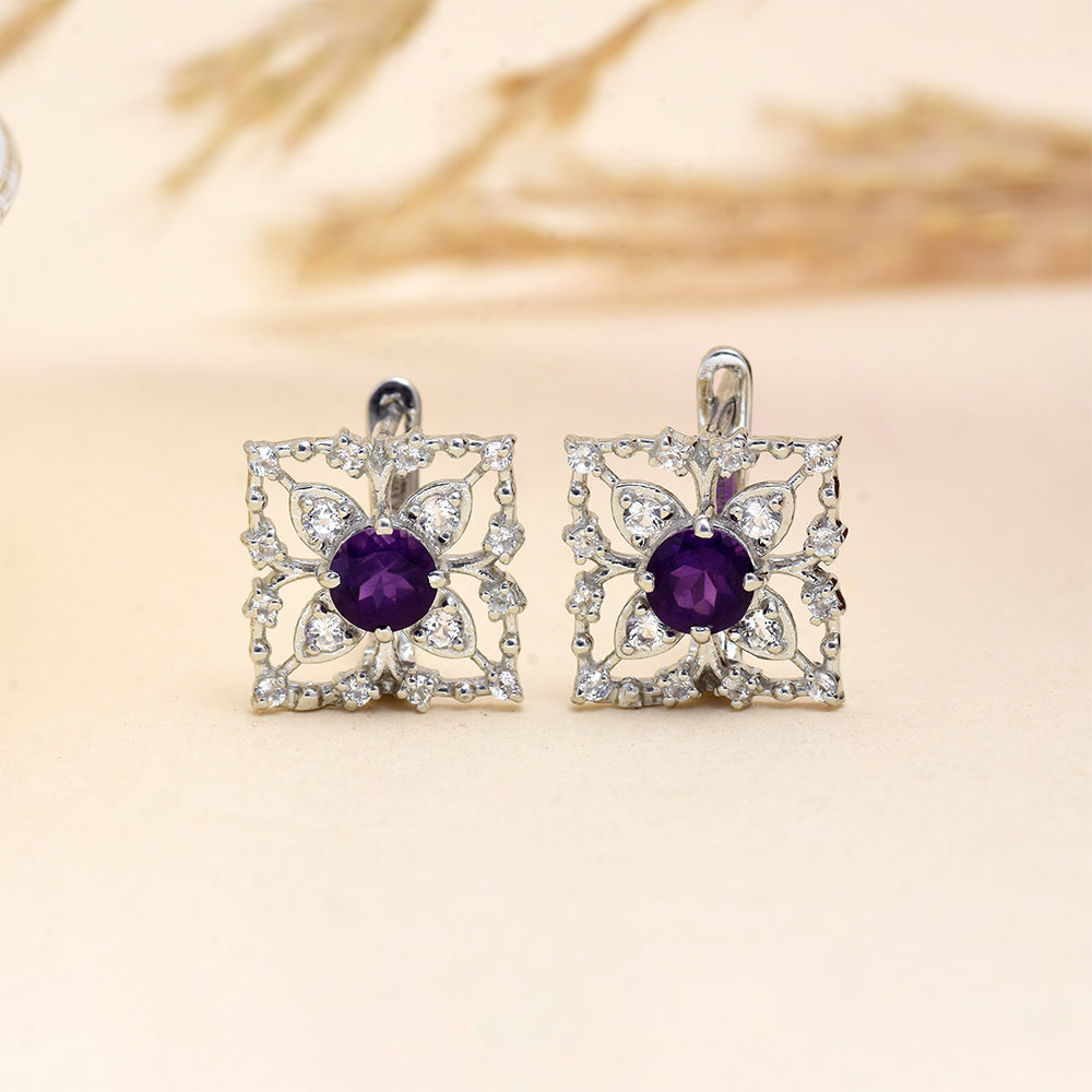 Silberohrringe mit marokkanischem Amethyst und weißem Topas 2 