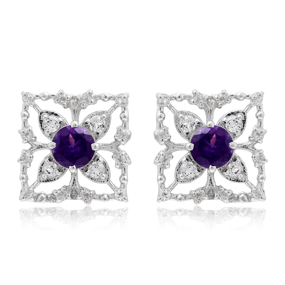 Silberohrringe mit marokkanischem Amethyst und weißem Topas