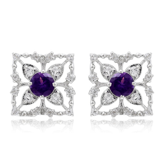 Silberohrringe mit marokkanischem Amethyst und weißem Topas