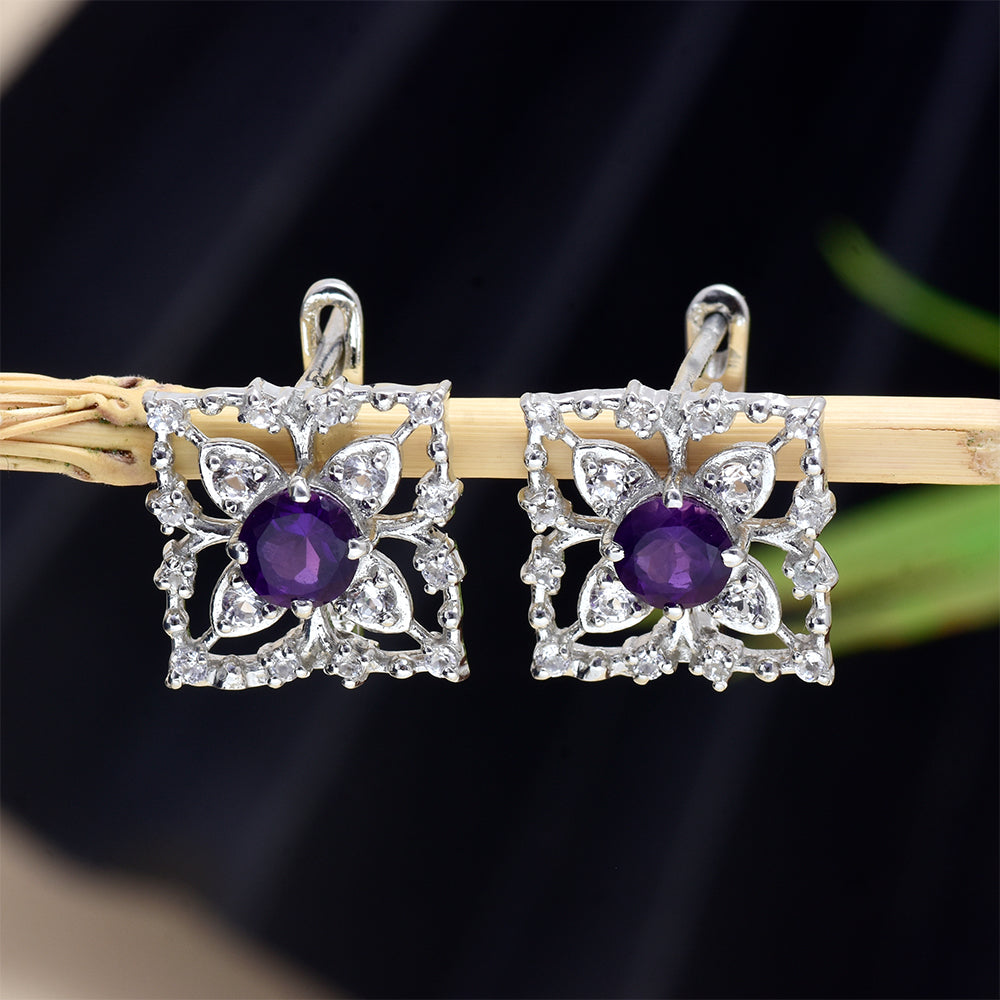 Silberohrringe mit marokkanischem Amethyst und weißem Topas