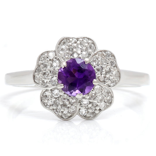 Silberring mit marokkanischem Amethyst und weißem Topas