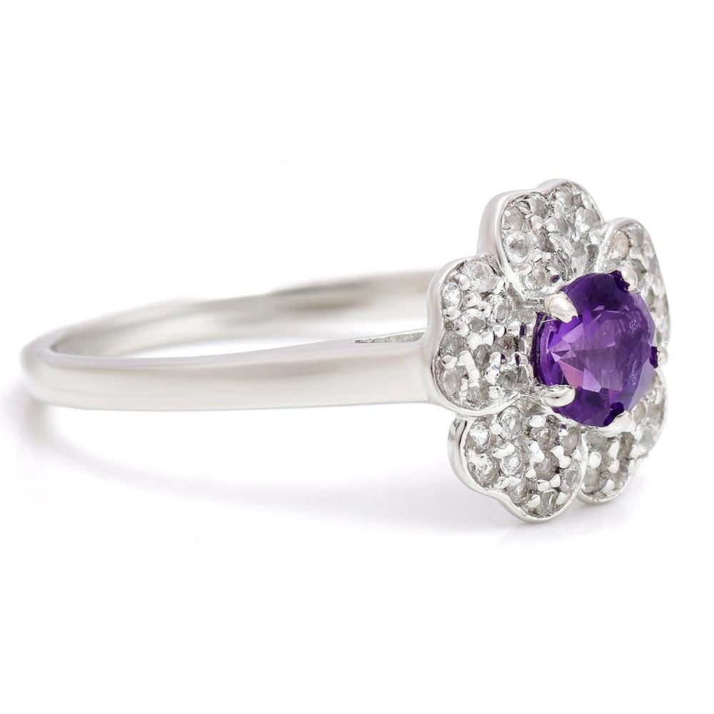 Silberring mit marokkanischem Amethyst und weißem Topas