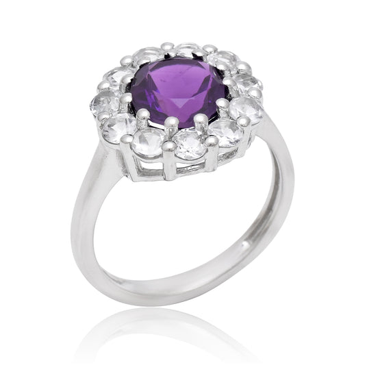 Silberring mit marokkanischem Amethyst und weißem Topas