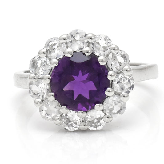 Silberring mit marokkanischem Amethyst und weißem Topas