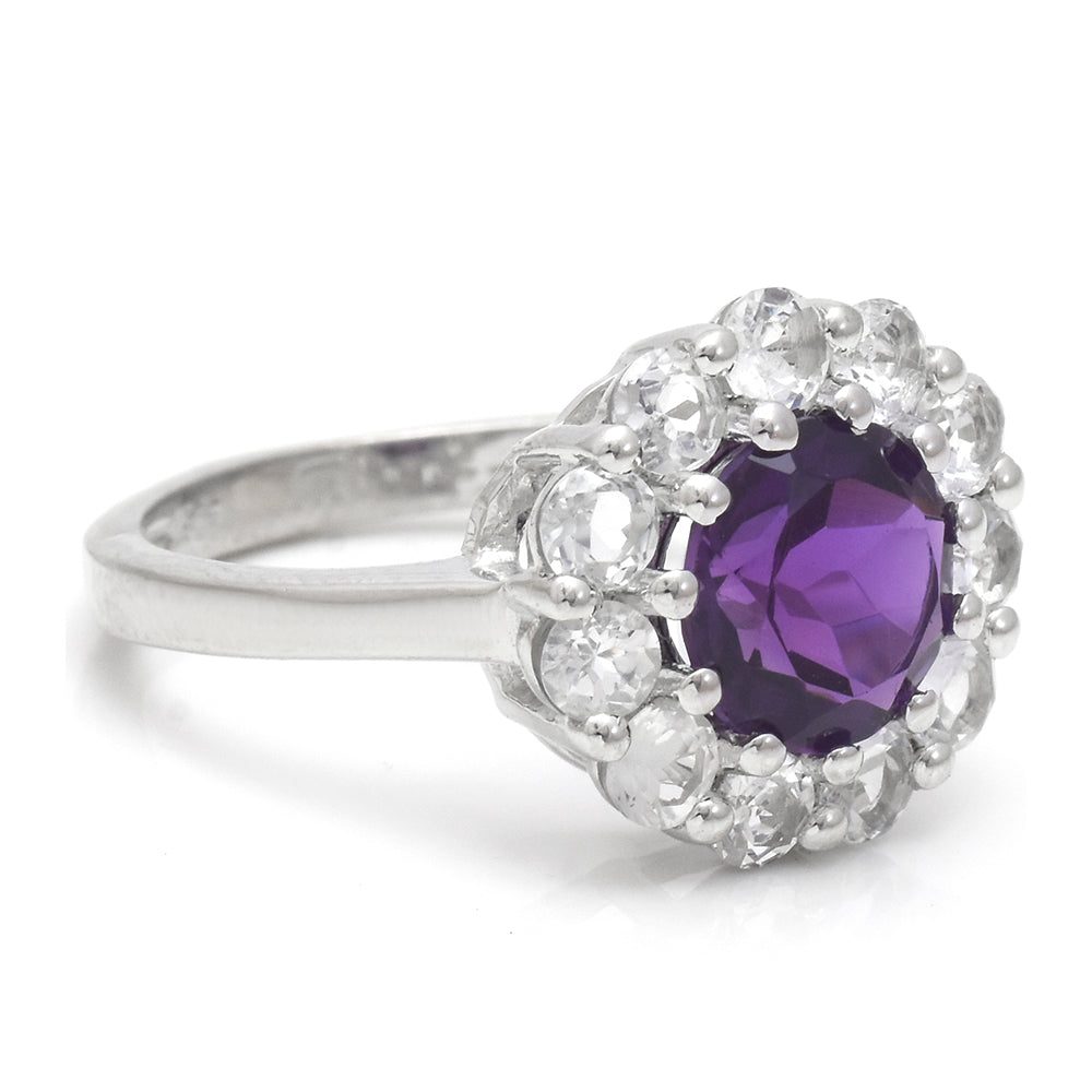 Silberring mit marokkanischem Amethyst und weißem Topas