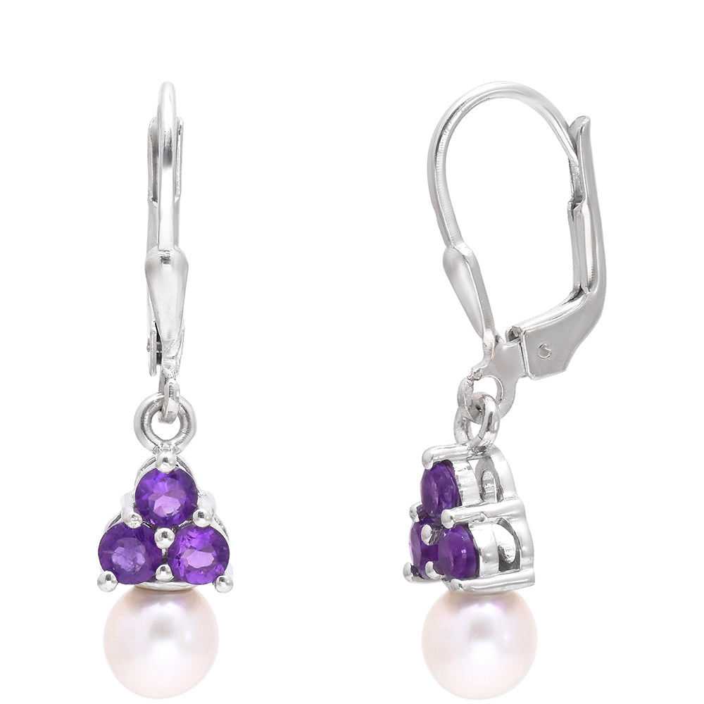 Silberohrringe mit marokkanischem Amethyst und weißer Süßwasserperle