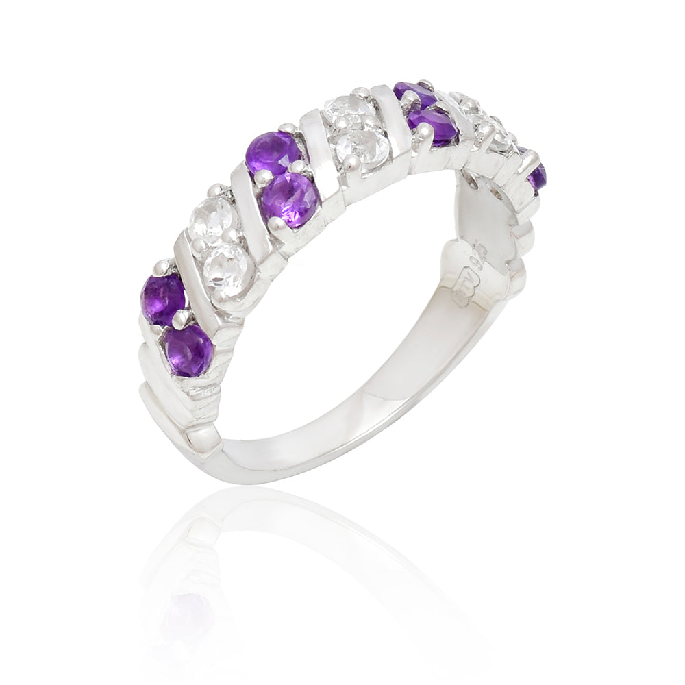 Silberring mit marokkanischem Amethyst und weißem Topas 5 