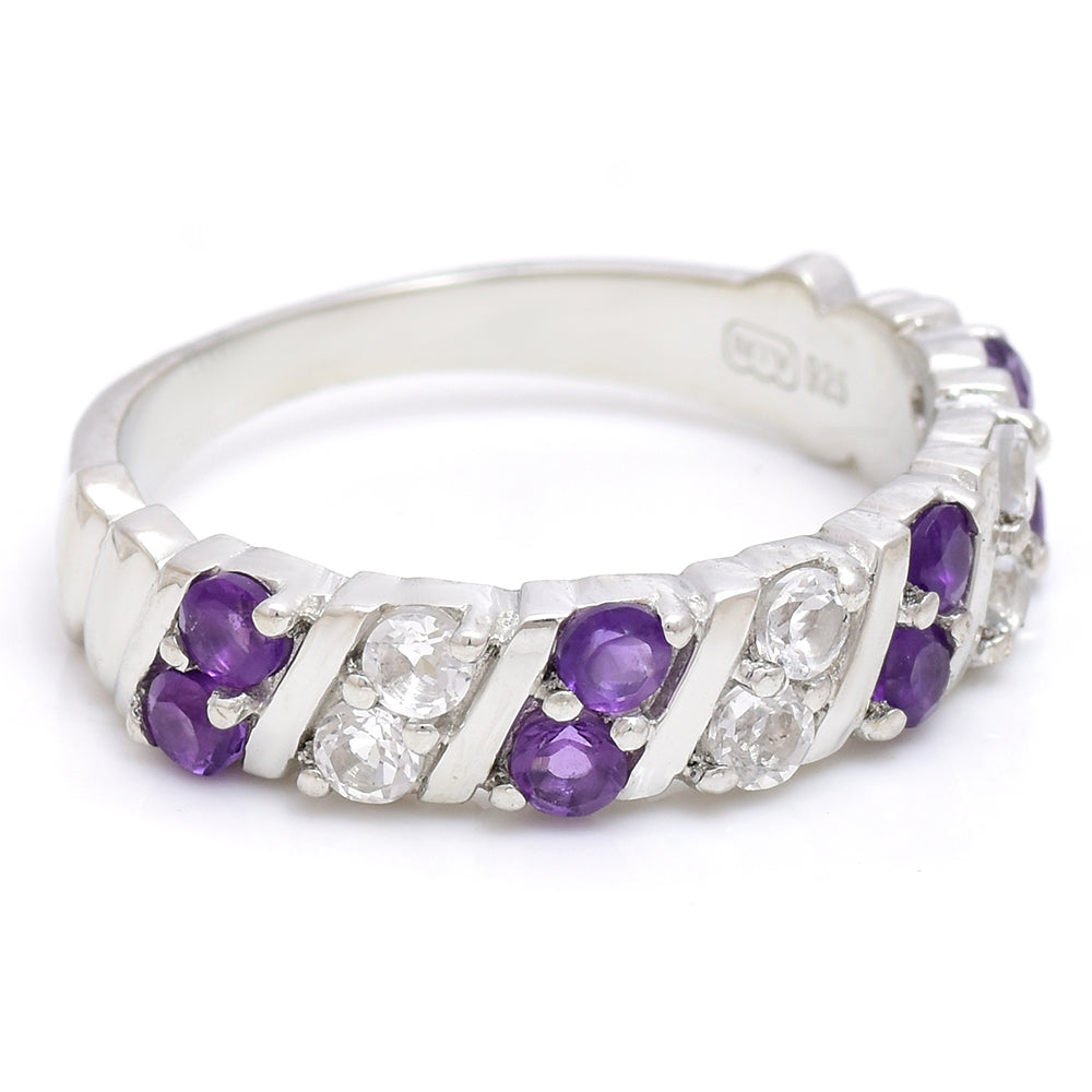 Silberring mit marokkanischem Amethyst und weißem Topas 2 