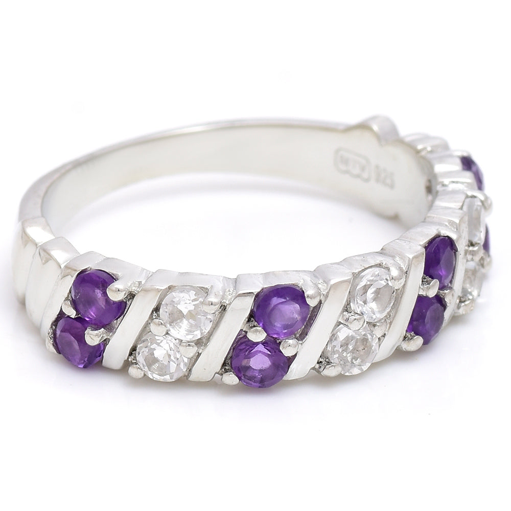 Silberring mit marokkanischem Amethyst und weißem Topas 8 