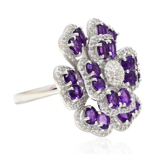 Silberring mit marokkanischem Amethyst und weißem Topas