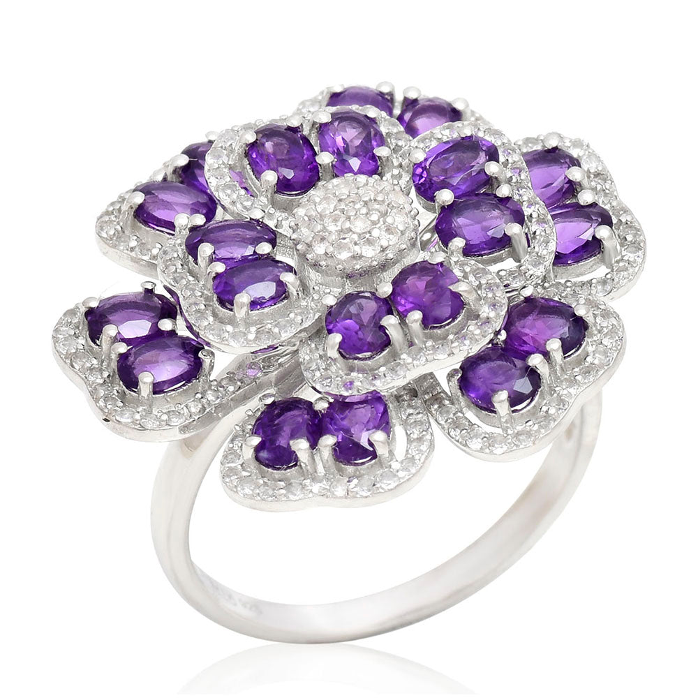 Silberring mit marokkanischem Amethyst und weißem Topas 7 