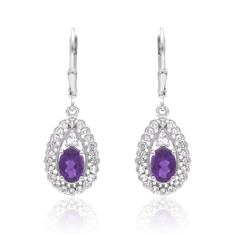 Silberohrringe mit marokkanischem Amethyst und weißem Topas