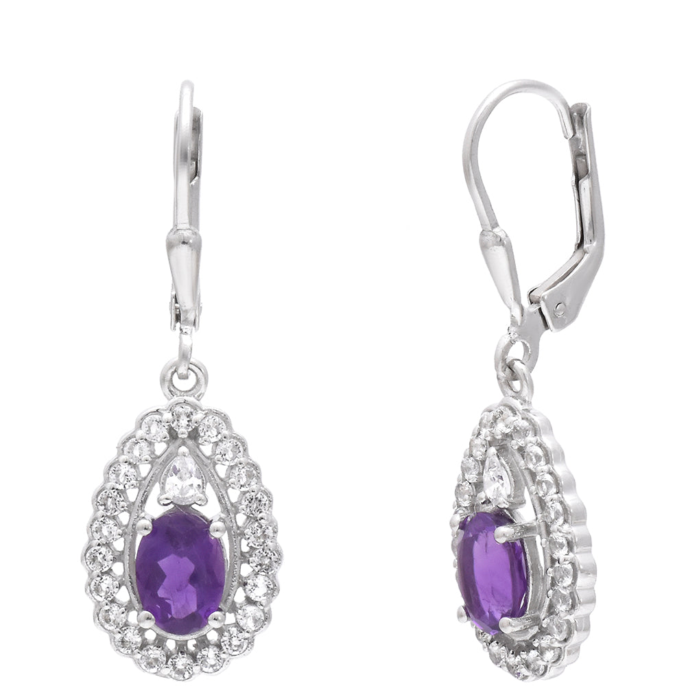 Silberohrringe mit marokkanischem Amethyst und weißem Topas