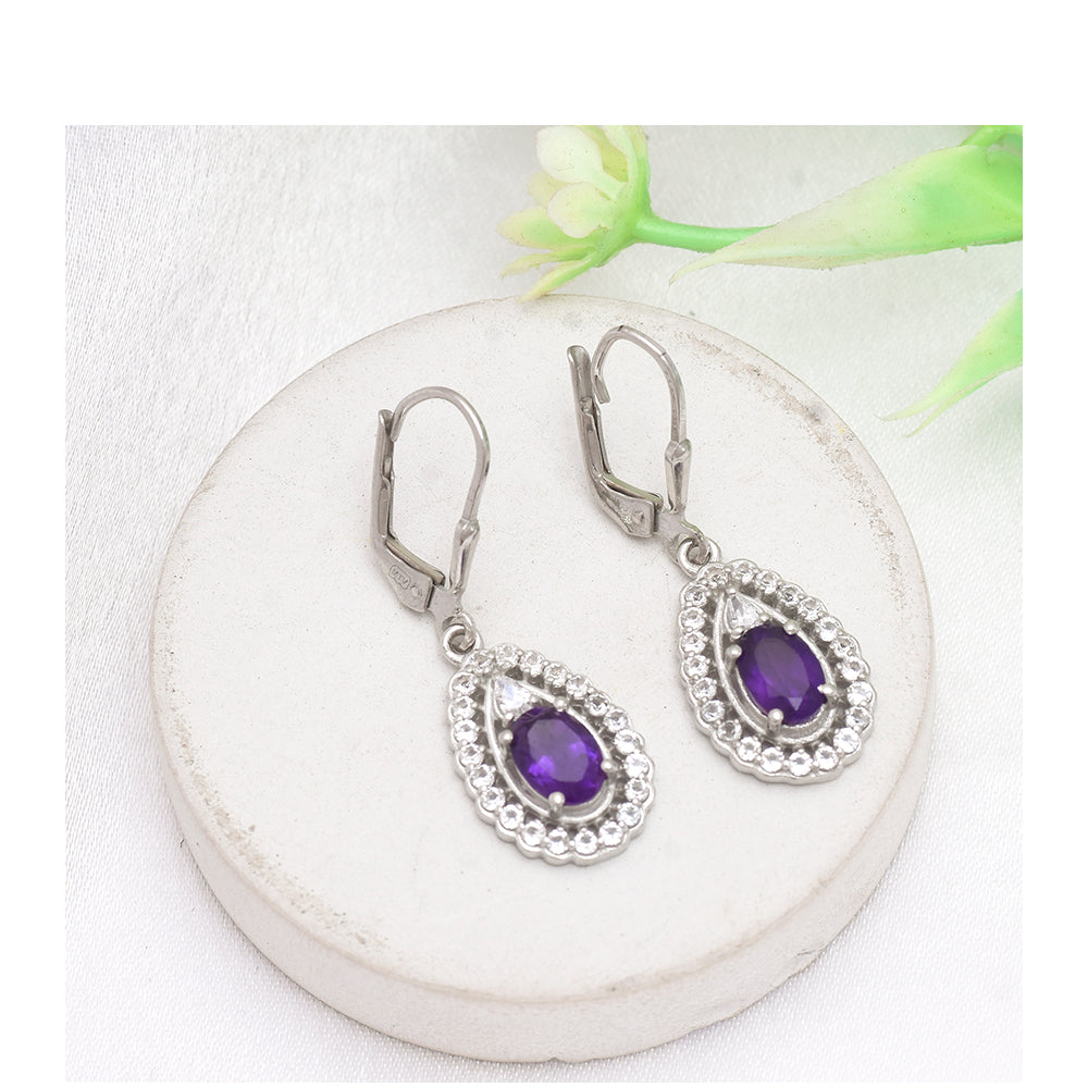 Silberohrringe mit marokkanischem Amethyst und weißem Topas