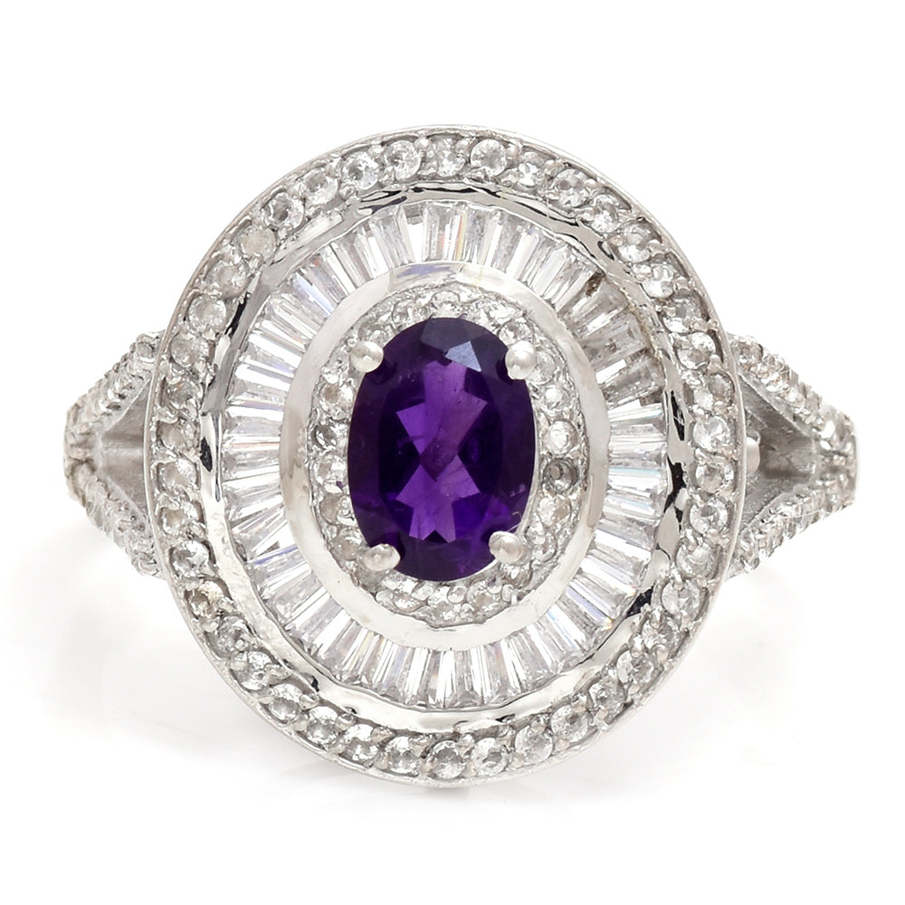 Silberring mit marokkanischem Amethyst und weißem Topas