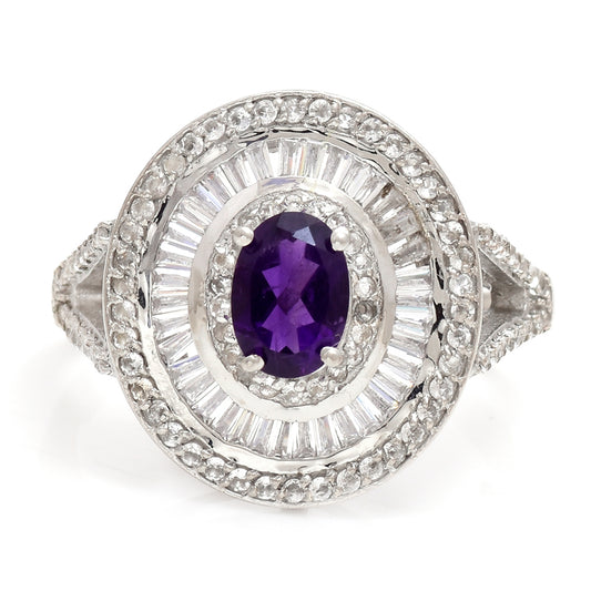 Silberring mit marokkanischem Amethyst und weißem Topas