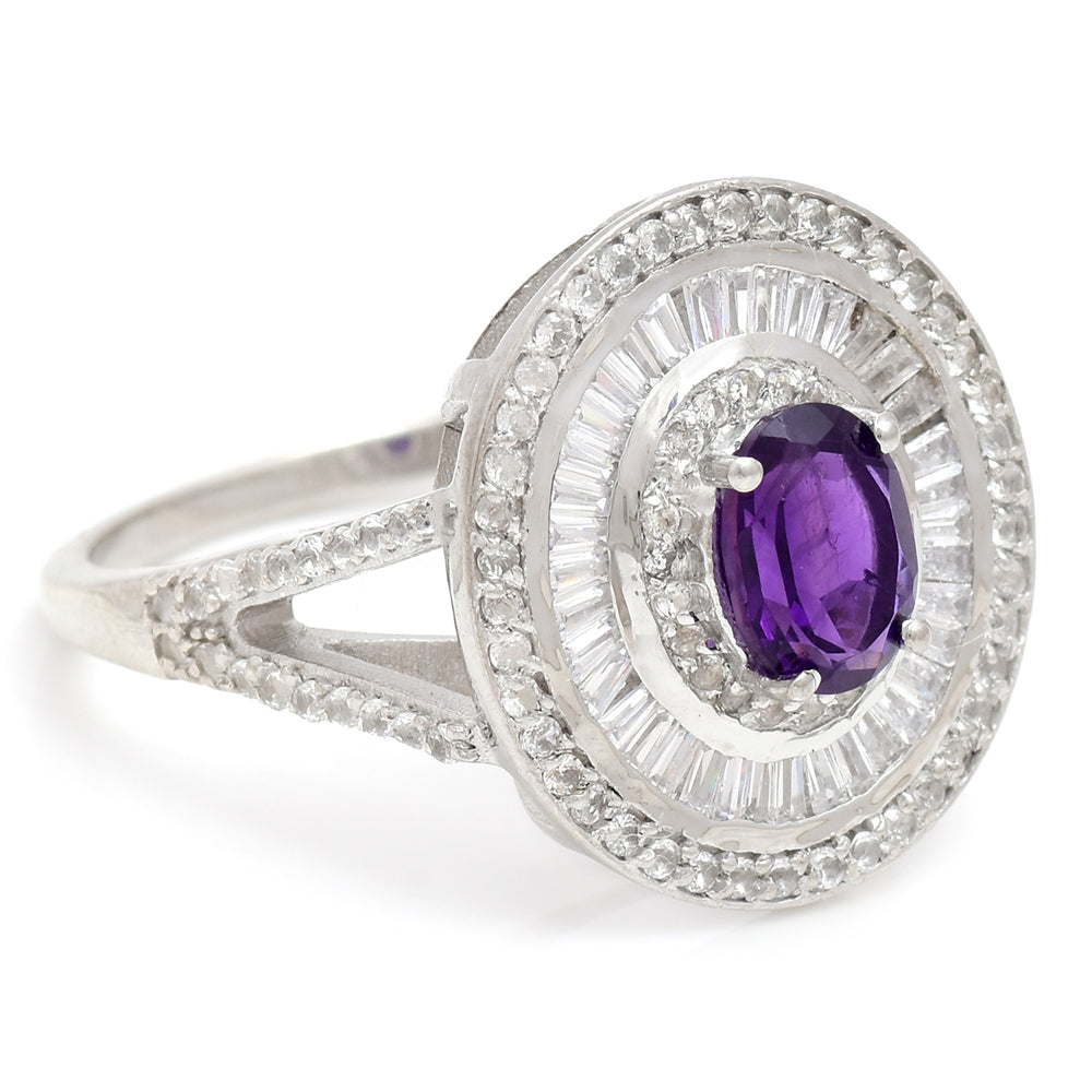 Silberring mit marokkanischem Amethyst und weißem Topas