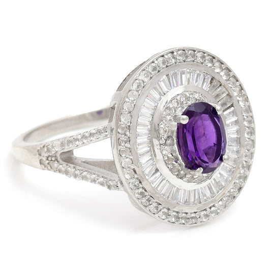 Silberring mit marokkanischem Amethyst und weißem Topas