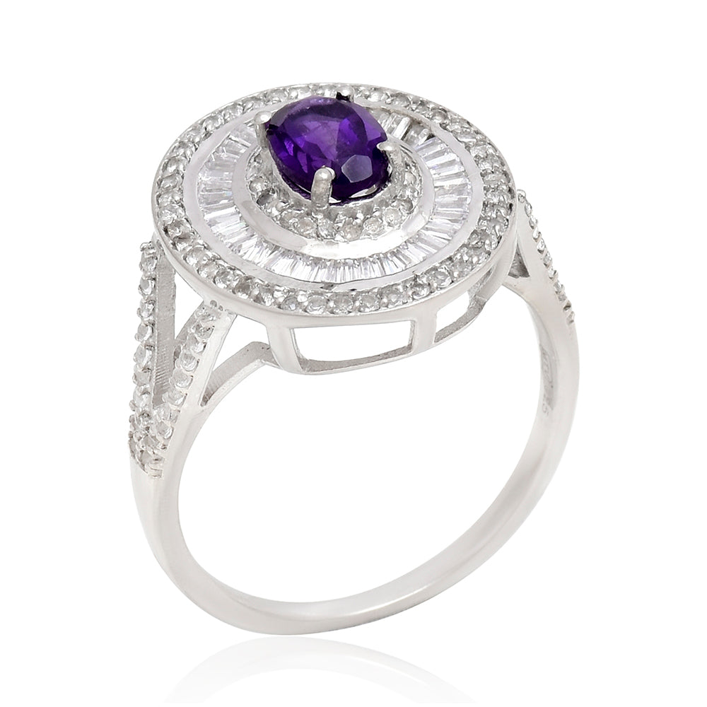 Silberring mit marokkanischem Amethyst und weißem Topas 8 