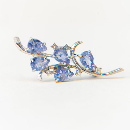 Silberbrosche mit Tansanit - Klasse AAA und weißem Topas