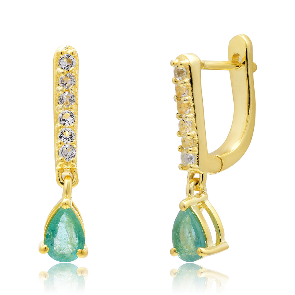 Goldplattierte Silberohrringe mit brasilianischem Smaragd und weißem Topas 9 