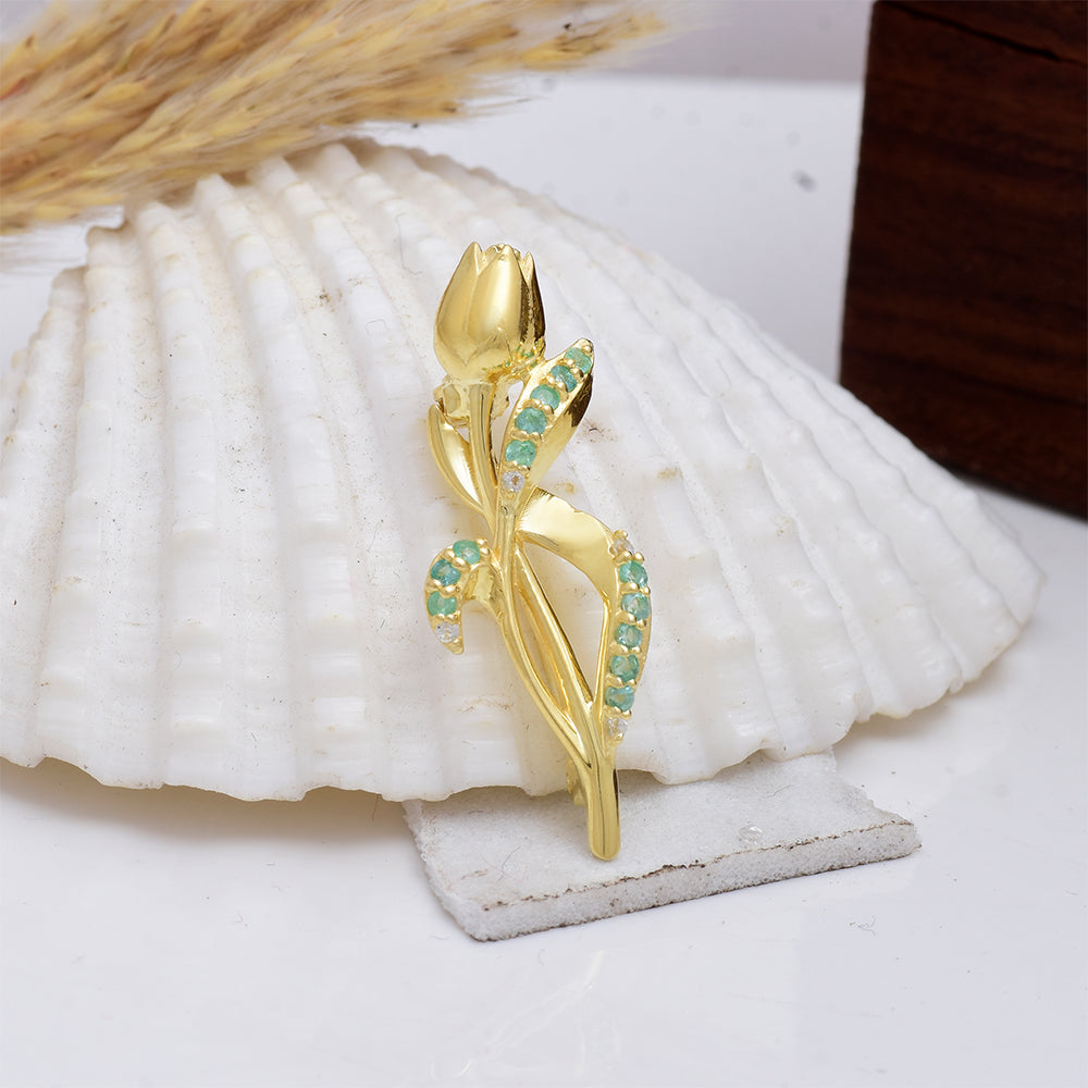 Goldplattierte Silberbrosche mit brasilianischem Smaragd und weißem Topas 2 