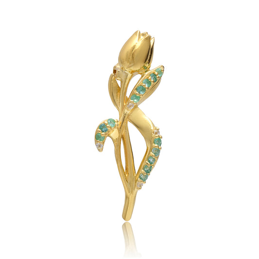 Goldplattierte Silberbrosche mit brasilianischem Smaragd und weißem Topas