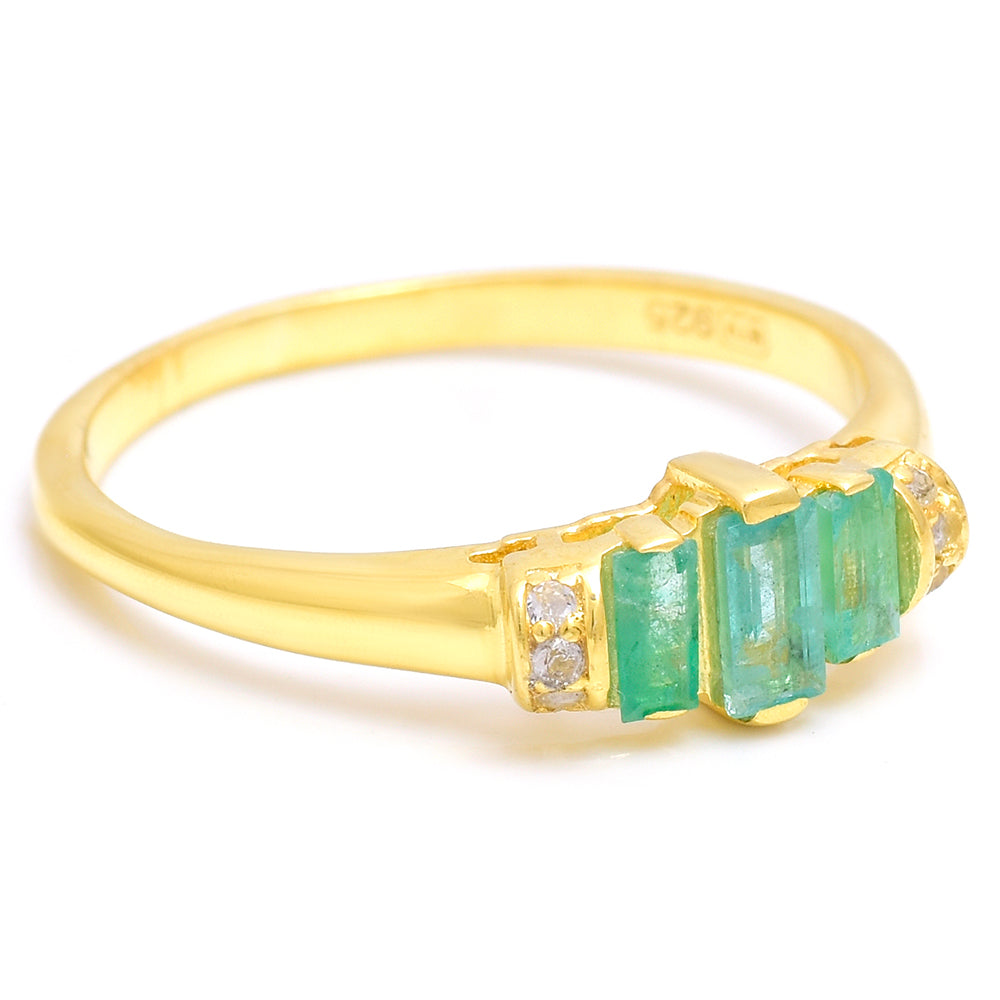 Goldplattierter Silberring mit brasilianischem Smaragd und weißem Topas 6 