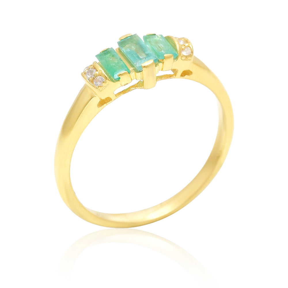 Goldplattierter Silberring mit brasilianischem Smaragd und weißem Topas 3 